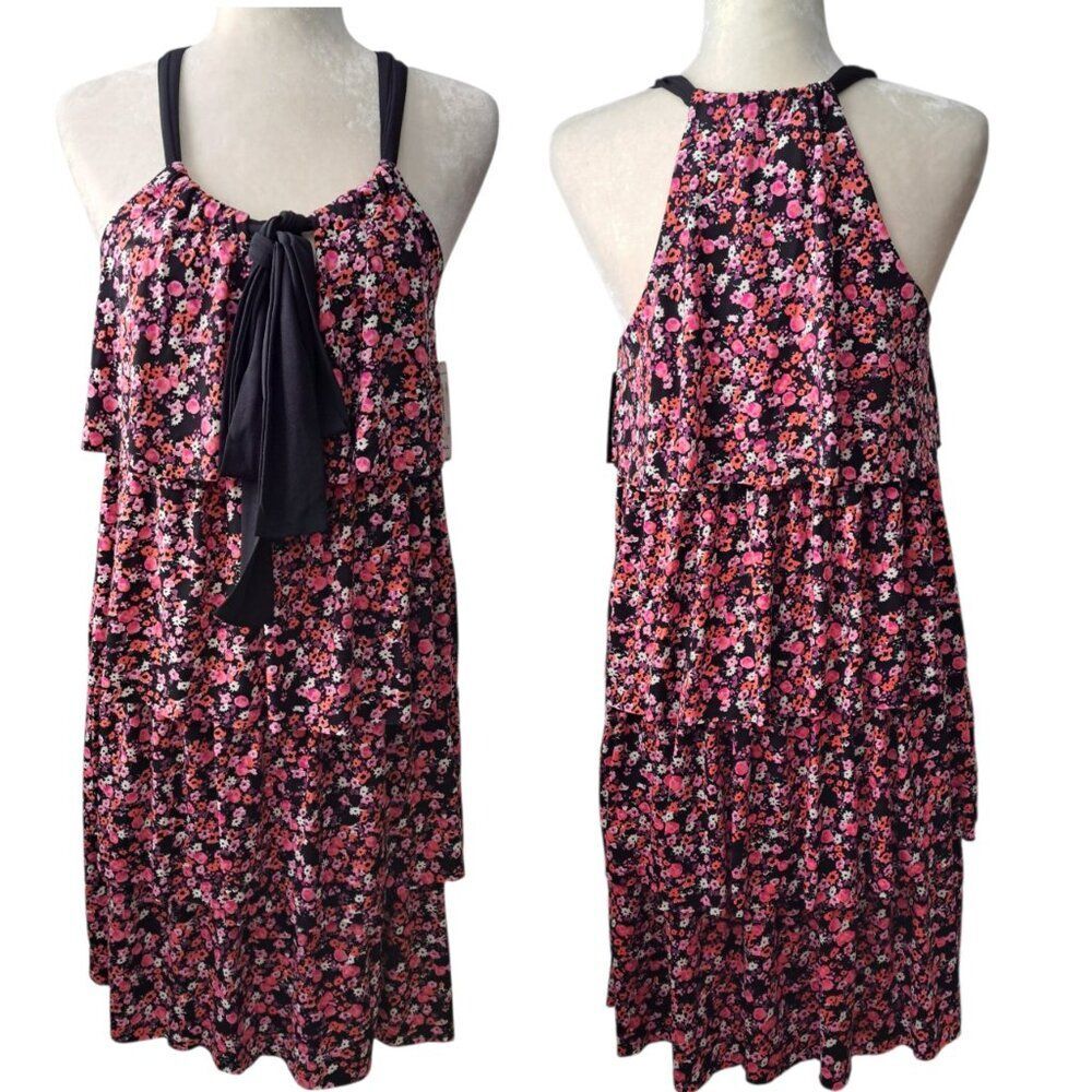 Allen B. Schwartz Women's Floral Multi Teared Halter Travel Dress Sleeveless S